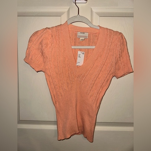 NWT Kimchi Blue Peach Knit Cropped lightweight Sweater short sleeve top S summer - Picture 2 of 6